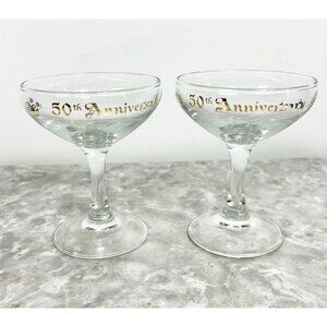 Vintage 50th Anniversary Champagne Toasting Glasses in Clear/Gold